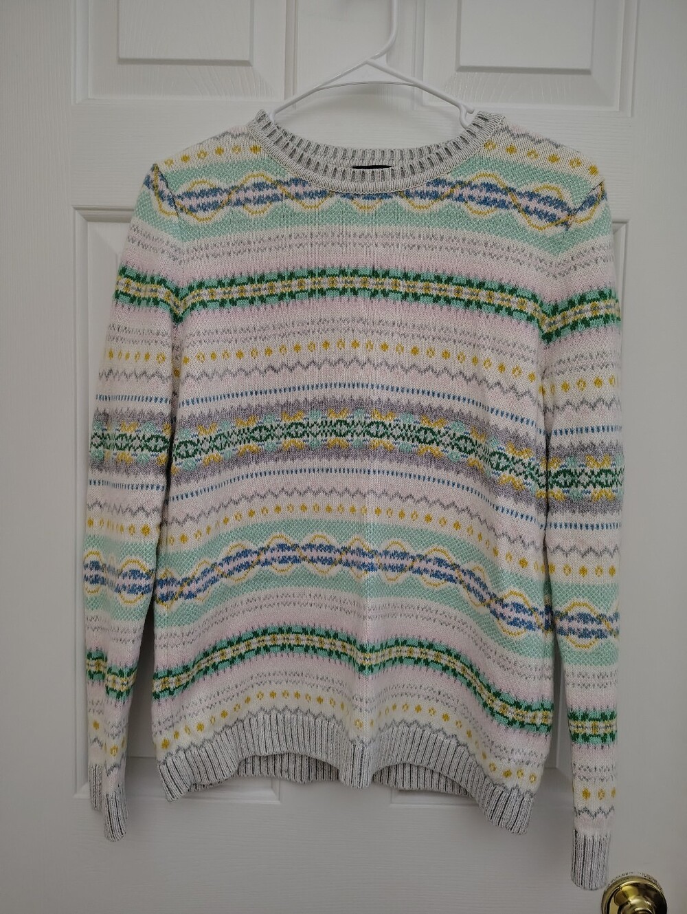 Talbots Cream Crewneck Sweater with Pastel Multi Stripes